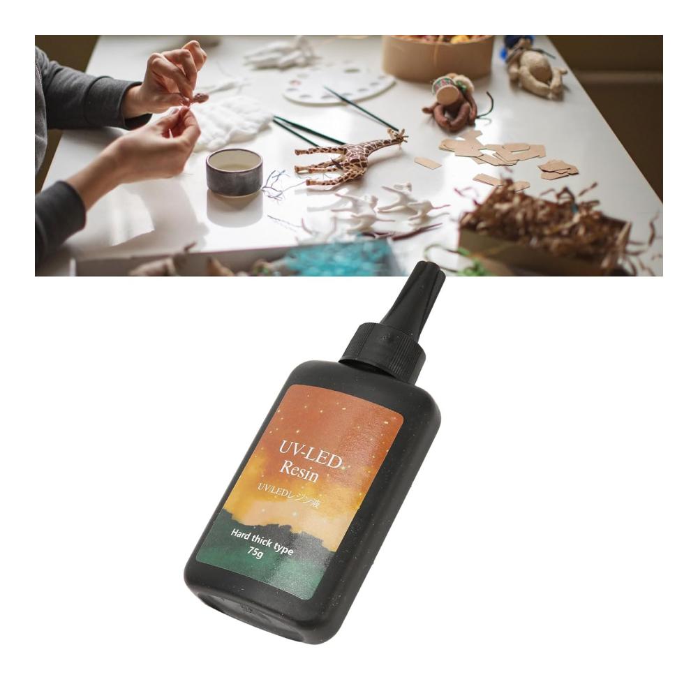 Hochwertiger Bastelkleber Kristallklares UV-Harz 75g Flasche für DIY-Epoxidharzprojekte. Dicke Konsistenz perfekt für Kunsthandwerk und Schmuckherstellung