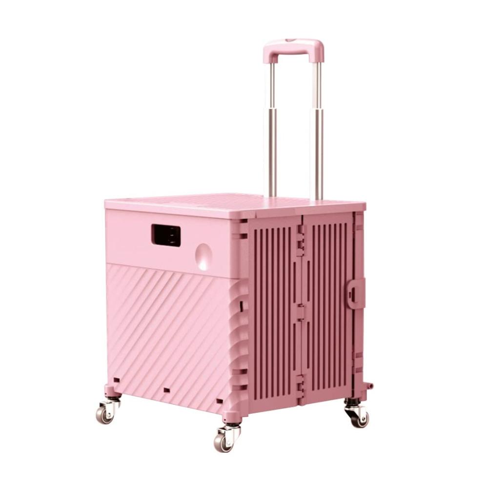 Einkaufskorb mit Rollen Rosa | Faltbarer Utility-Wagen | 2 Räder | Rollkiste mit Deckel | Unterstützt 110 LB | 65-Liter-Kapazitätswagen | Schwerer wasserdichter Einkaufswagen | Praktischer Einkaufstrolley für mühelosen Transport