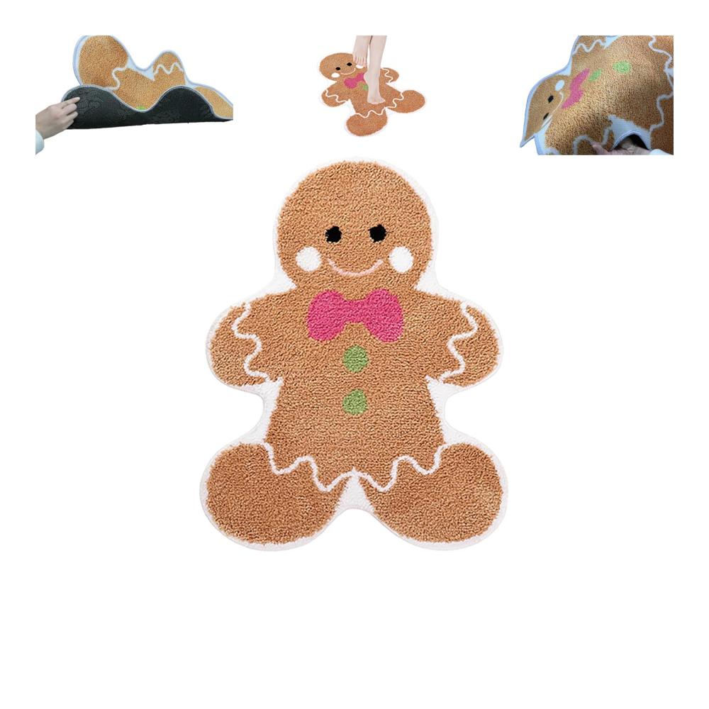 Fröhliche Weihnachts-Fußmatte Lebkuchenmann-Design für Küche Wohnzimmer & Kinderzimmer | Dekorative rutschfeste Bodenmatte für die Festtage