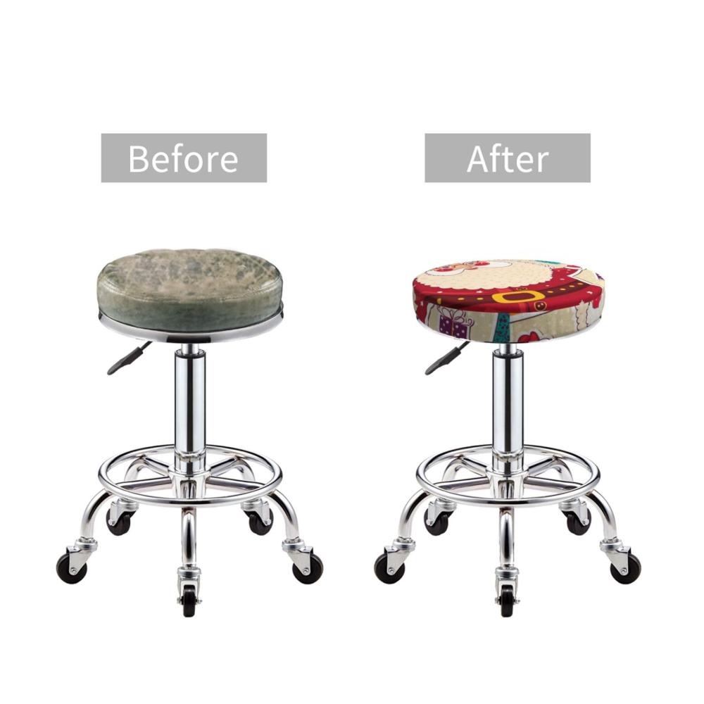 Komfortables Weihnachtsdesign Elastische Hussen für runde Barhocker - Stretch-Sitzauflagen mit rutschfester Rückseite - Waschbarer Überwurf für festliche Atmosphäre - 4er Set