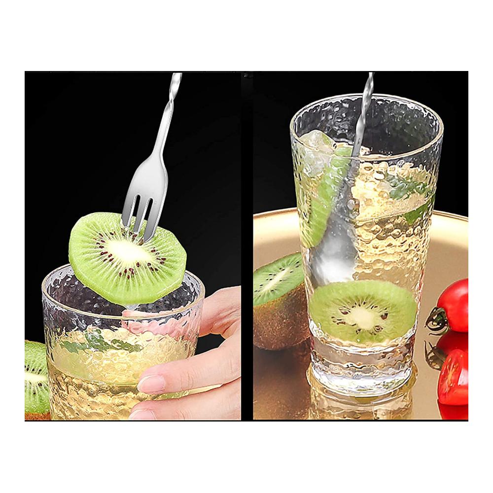 Spiralrührlöffel aus Edelstahl | Cocktaillöffel mit Gabel | Mehrzweck-Stößel für Crushed Ice | Spezielle Länge für die Home-Bar | Cocktailrüh