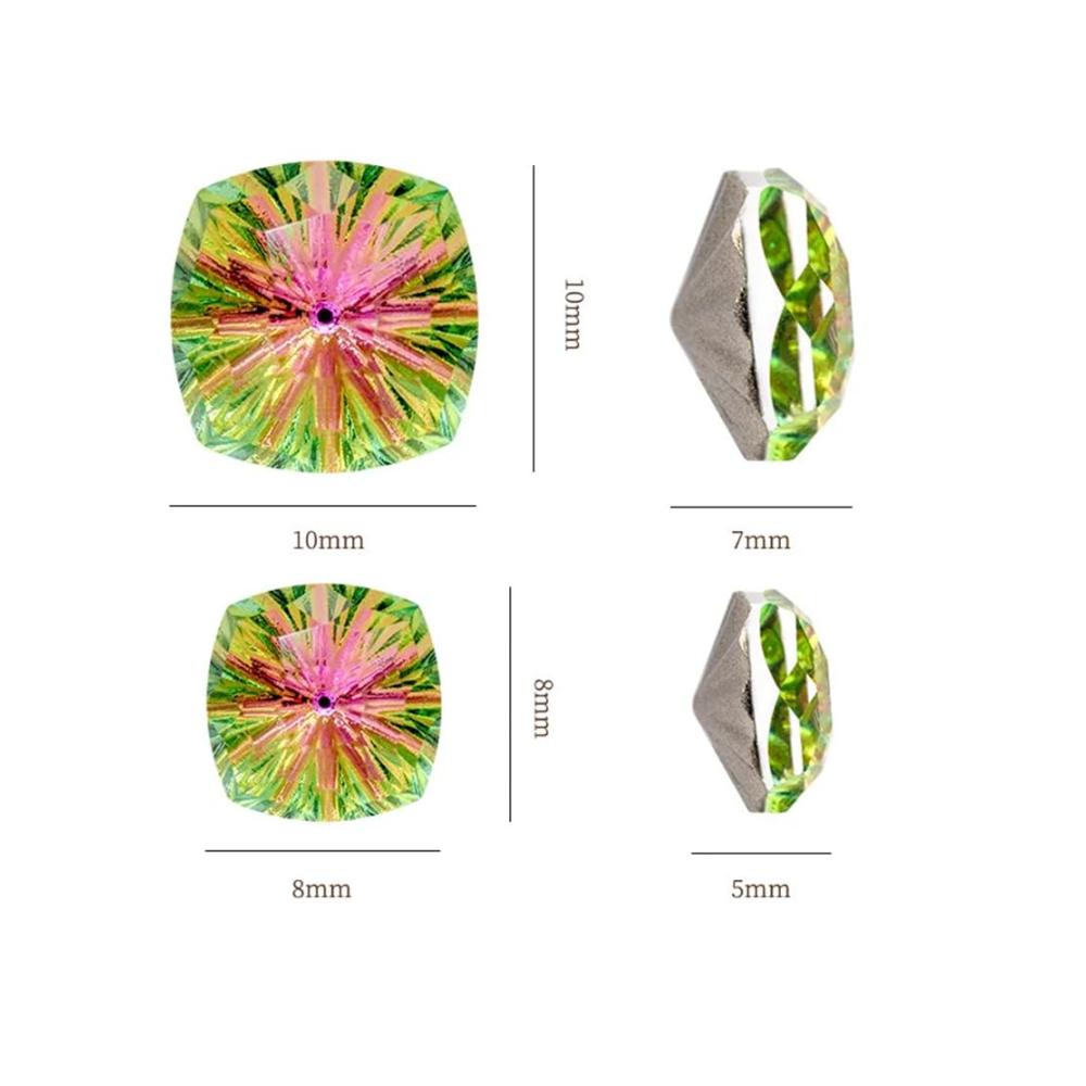10 Stück Strasssteine Set Quadratische Glasstrass Kristalle (8 mm/10 mm) mit Nähklauen für Bastelarbeiten - Silberkralle inklusive! Bringt Glanz in deine Projekte