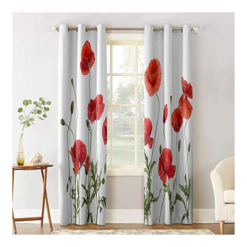 Entdecken Sie Eleganz mit unseren Schiebevorhängen 2er Set Blickdichte Vorhänge für stilvolle Fensterdekoration im Wohnzimmer Schlafzimmer oder Kinderzimmer. Modernes Design mit roten Mohnblumen 160x140cm. Optimieren Sie den Schallschutz und erleben Sie gemütliche Momente