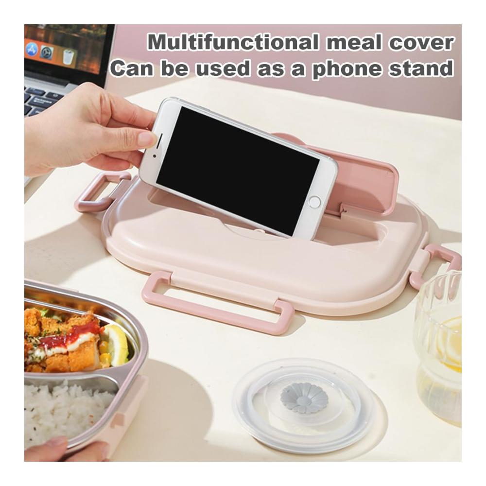 Premium Edelstahl Lunchbox mit auslaufsicherem Verschluss und Besteck | Thermo-Bento für Mikrowelle | Leicht zu reinigen | 2/4/5 Gitter für Schule und Arbeit