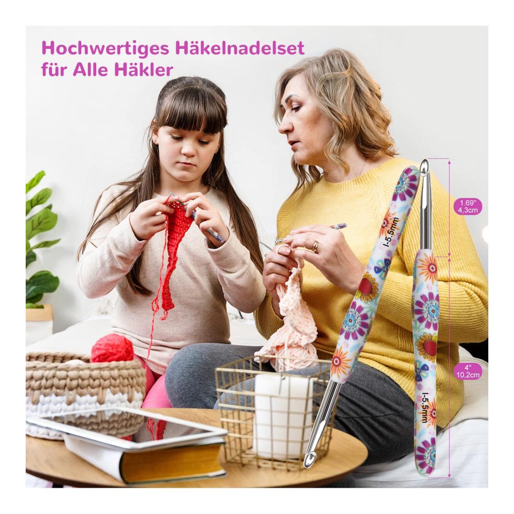 Entdecken Sie die Kunst des Häkelns mit Aeelike 14-teiliges Ergonomisches Häkelnadel-Set inklusive Rote Sonnenblume-Design. Weiche Griffe für Anfänger 2-10 mm Aluminiumhaken für glattes Häkeln. Perfektes Werkzeugset für kreative Häkelprojekte mit hochwertigen Hakenköpfen und ergonomischem Design