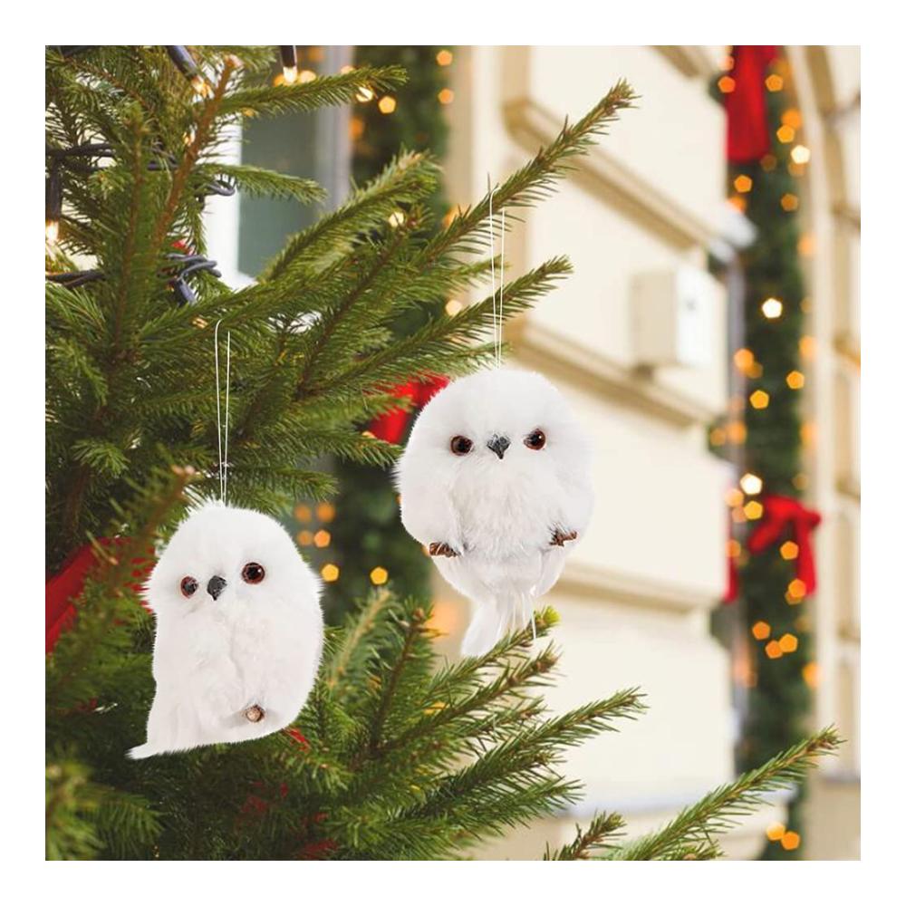 2 Stück Weiße Weihnachts-Eulen-Hängeornamente | Realistische Eulen-Anhänger für Baum & Zuhause | Weihnachtsdekoration | Geschenkidee | Festliche Party-Accessoires | Urlaubsstimmung pur