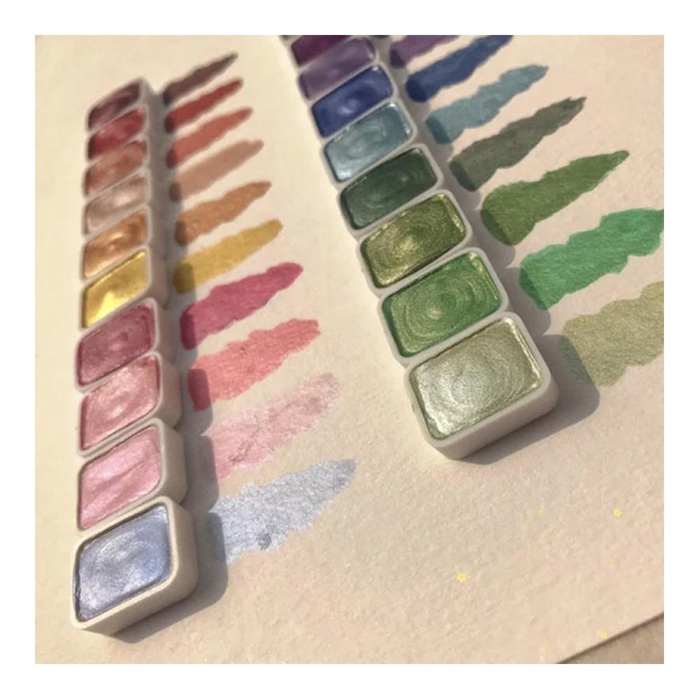 Kreative Vielfalt 20 Farben Aquarellmalfarben-Set mit Glitzereffekt | Tragbare Wasserfarbenbox mit Metallic- und Perlglanzfarben | Ideales Geschenk für Künstler und Malbegeisterte (1ml-A