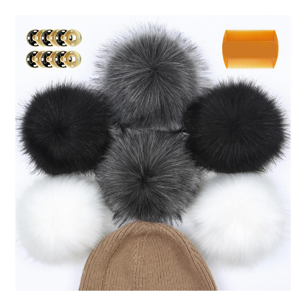Strick- & Häkelzubehör Extra Großer 5.5-Zoll-Kunstfellbommel (14-15 cm) für Mützen - Weicher Pelzbommel für kreative Pom-Pom-Kreationen - Hochwertiges Fake-Fur-Zubehör