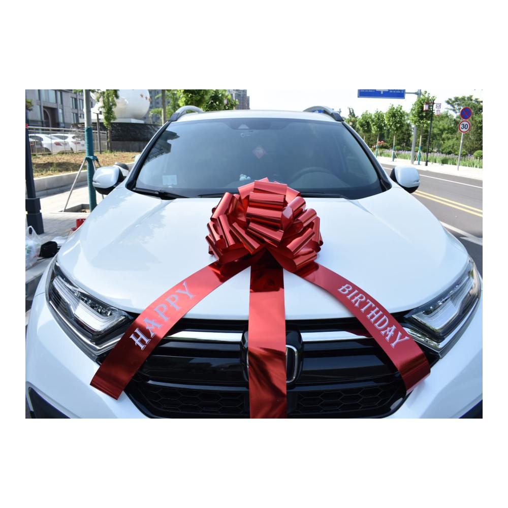 Festliche Auto-Deko Riesige rote Schleife & Bänder-Set für Geburtstagsgeschenke - 600cm lang ideal für Auto Fahrrad Party. Originelle Geschenkverpackung mit Happy Birthday-Motiv. Saisonale Akzente mit stilvollen Schleifen & Bändern