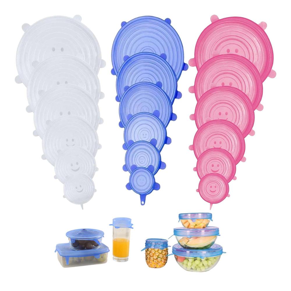 18 Stück Silikon-Stretchdeckel Set - Wiederverwendbare Abdeckungen für Tassen Flaschen Obst und mehr - Erweiterbar und anpassbar für jede Form - Umweltfreundliche Lebensmittelabdeckungen