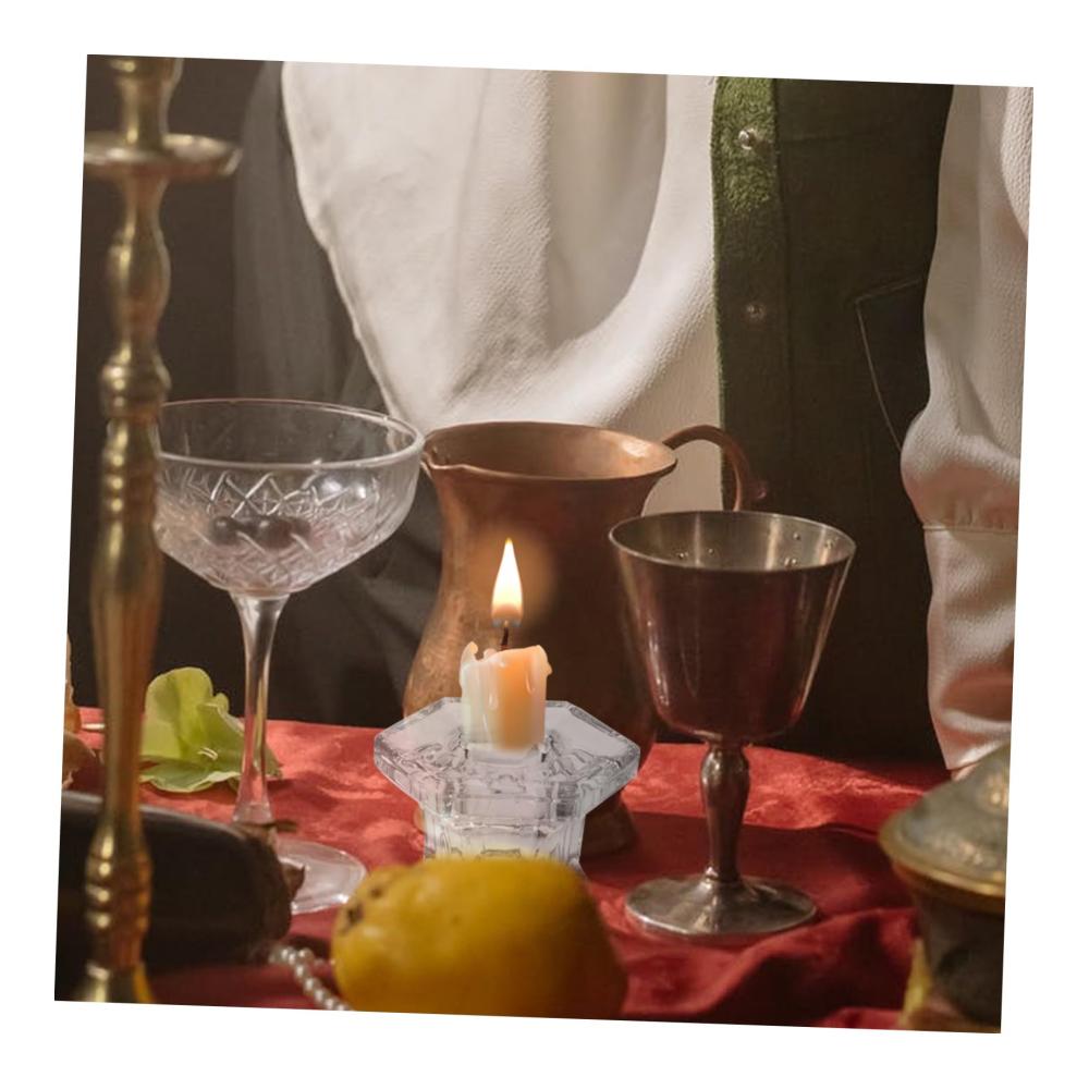 Eleganter Kerzenständer aus Glas-Set mit 4 Kerzen | Dekorative Tischdekoration für Hochzeiten und Schreibtische | Konischer Kerzenhalter-Regal für stilvolle Atmosphäre