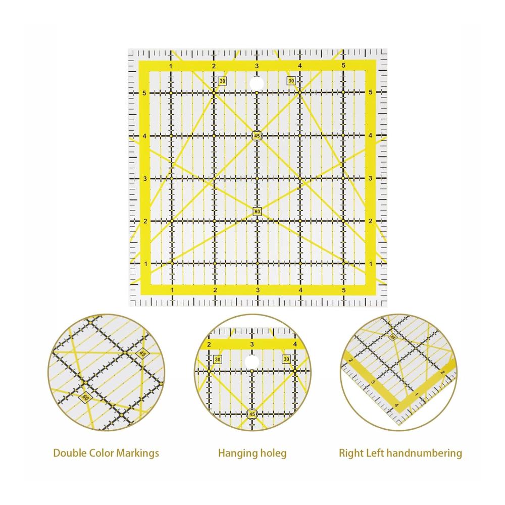 Präzisions Lineal Set für Quilten und Nähen - 6-teiliges Acryl Patchwork Lineal Set mit zweifarbigen Rasterlinien - Quadratische Schneider Lineale für perfekte Schnitte - Transparente Universal Lineale für Basteln und Nähen
