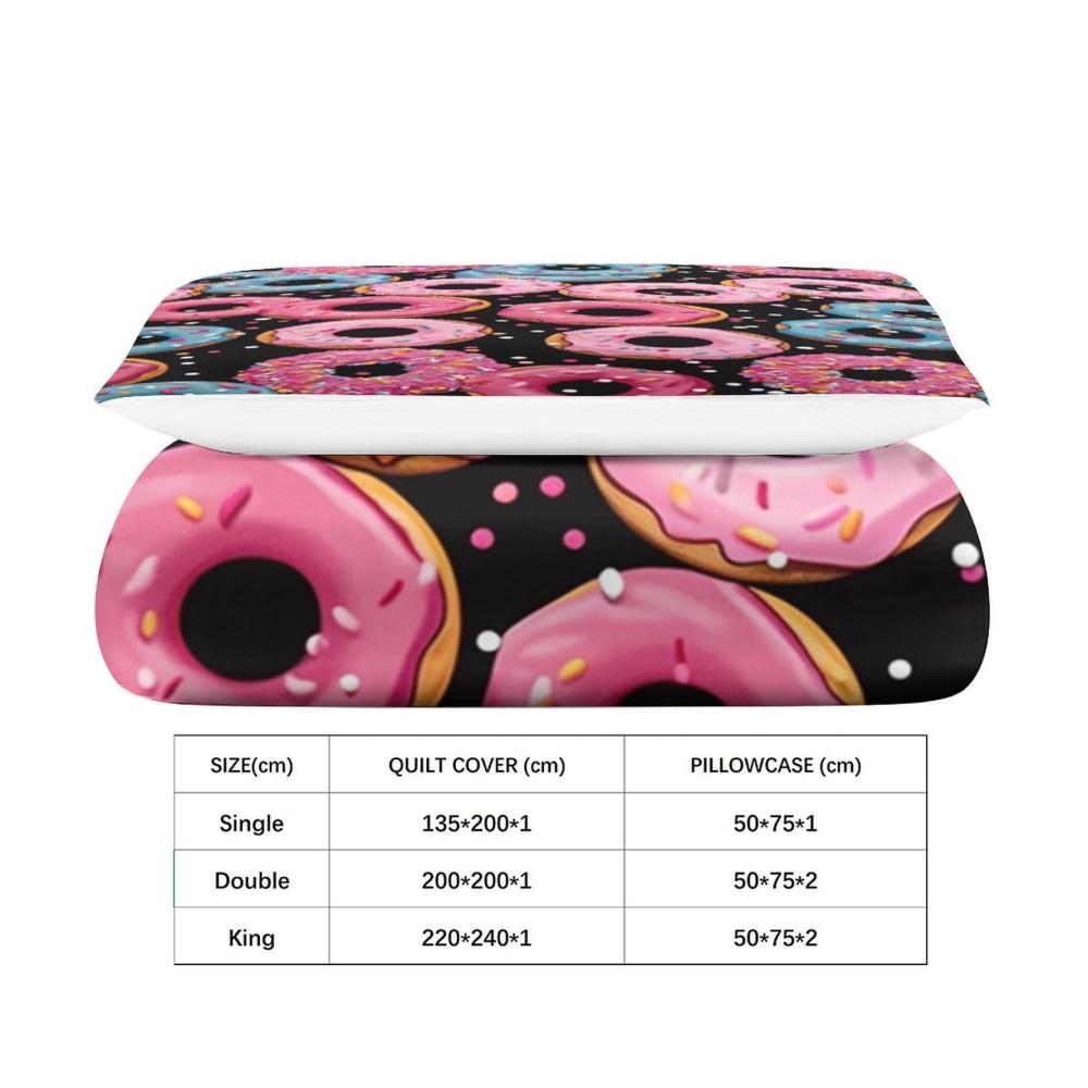 3D Gedruckte Rosa Donuts Bettwäsche Sets für Kinder | 3-teilig | Weiche Mikrofaser | Reißverschluss | Bettbezug und Kissenbezüge | Einzelgröße (135x200cm) | Mädchen & Jungen