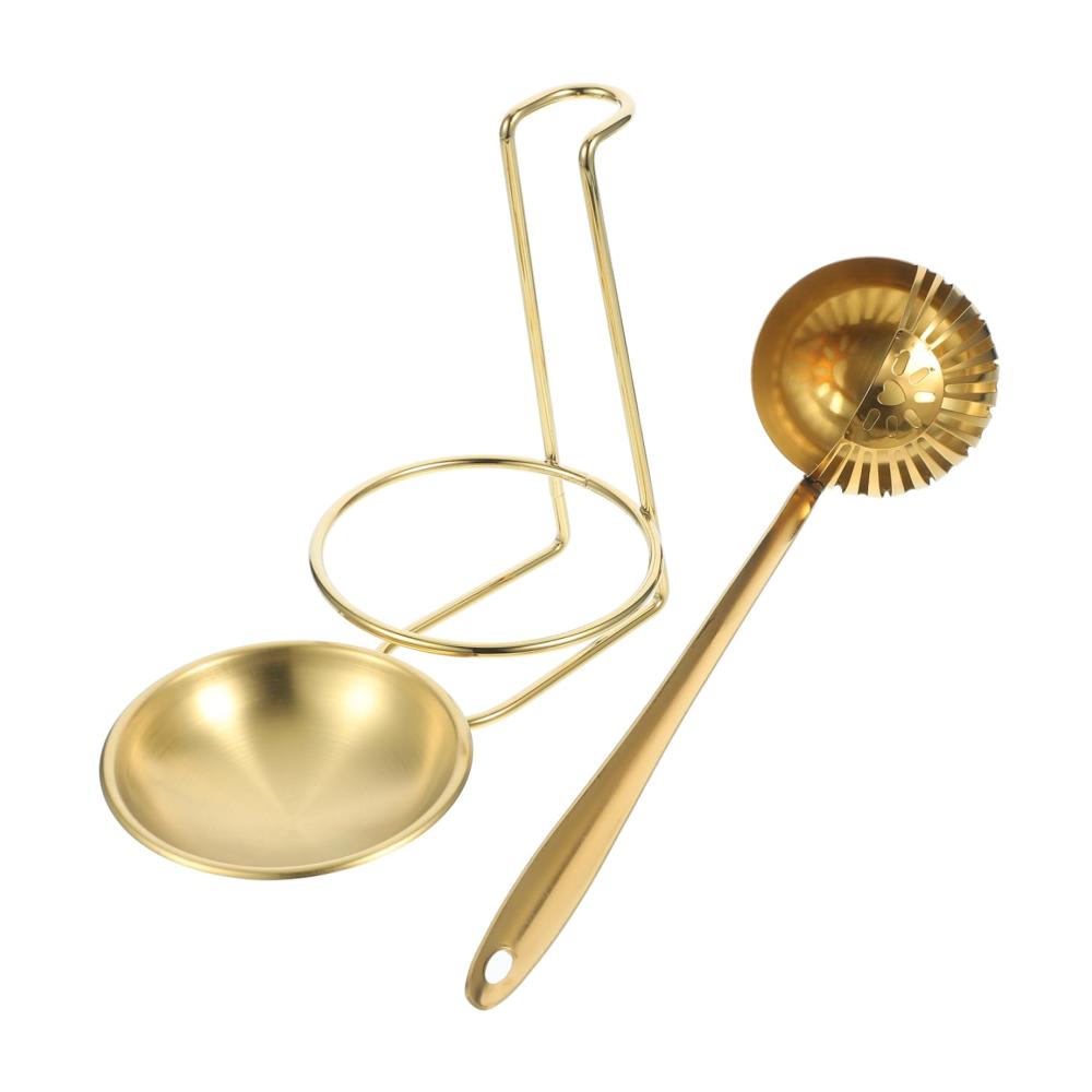Premium Edelstahl Schöpflöffel & -kellen Set | Praktische Löffelablage & Halterung | Suppenkelle mit Soßenschale | Stilvoller Löffelhalter für Ihre Küche | Rostfrei & langlebig