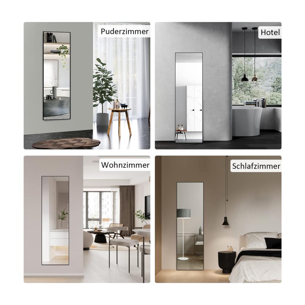 Modernes Design Großer Standspiegel Schwarz Metallrahmen für Schlafzimmer & Ankleidezimmer - Wandspiegel Rechteckig 150x50cm - Hochwertiger Ganzkörperspiegel