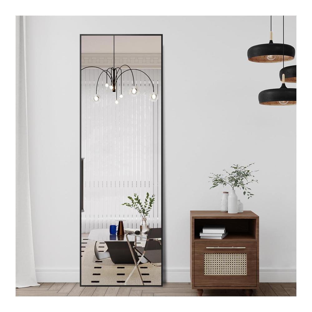 Modernes Design Großer Standspiegel Schwarz Metallrahmen für Schlafzimmer & Ankleidezimmer - Wandspiegel Rechteckig 150x50cm - Hochwertiger Ganzkörperspiegel