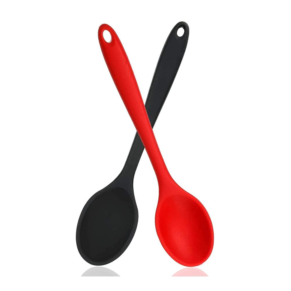 2er Set Silikon Kochlöffel in Rot & Schwarz - Hitzebeständig und Antihaft - Ideal zum Schöpfen Mischen & Rühren in der Küche
