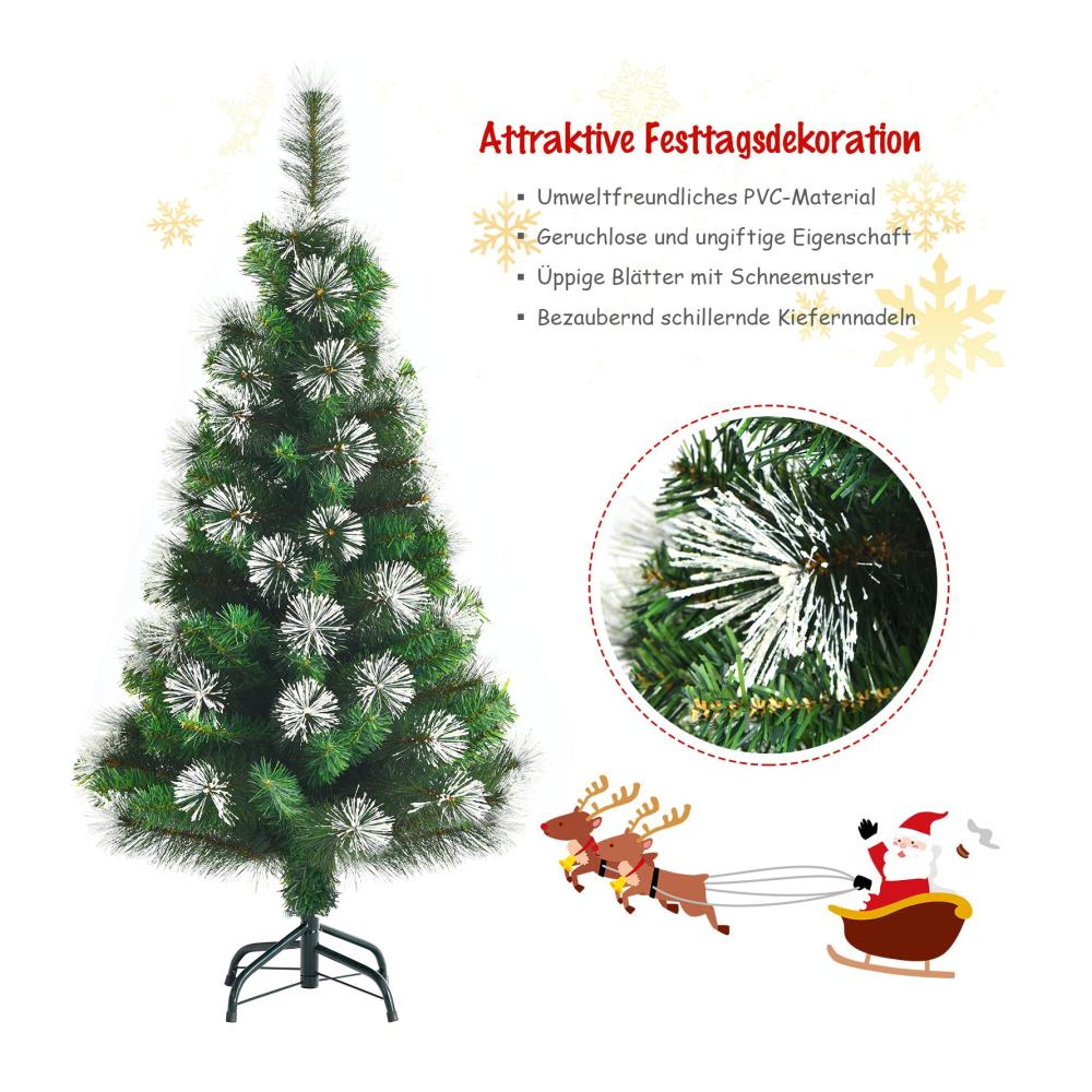 Erleben Sie festliche Magie 120 cm Künstlicher Weihnachtsbaum mit 160 verschneiten Zweigen! Stilvoller Christbaum für Zuhause Büro & Eingangsbereich. Inklusive stabilem Metallständer & praktischem Klappsystem für mühelose Aufbewahrung. Verschönern Sie Ihr Fest mit diesem zauberhaften Tannenbaum