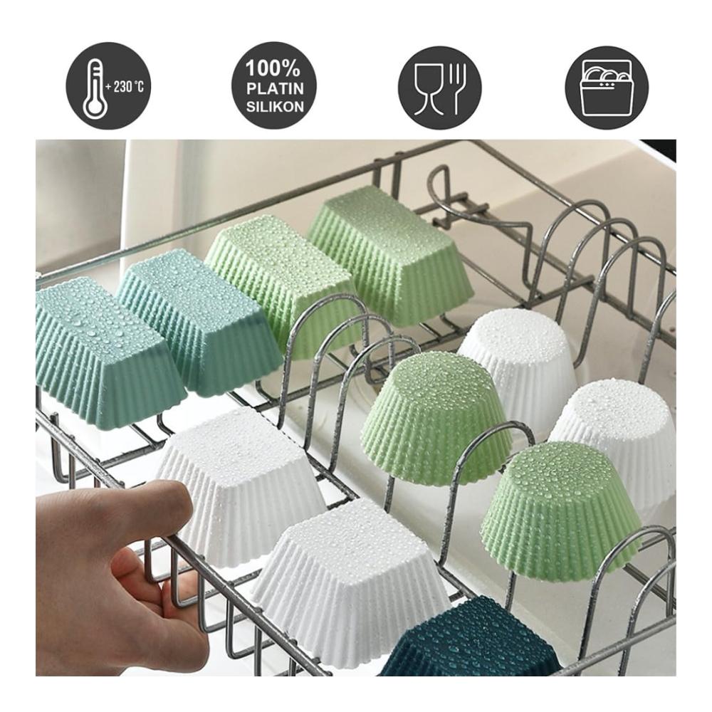 Einweg-Backbecher 50 Stück Silikon-Cupcake-Förmchen Set | BPA-frei & umweltfreundlich | Wiederverwendbare Muffinförmchen in verschiedenen Größen | Backspaß für Party Geburtstag & mehr | Inkl. Silikon
