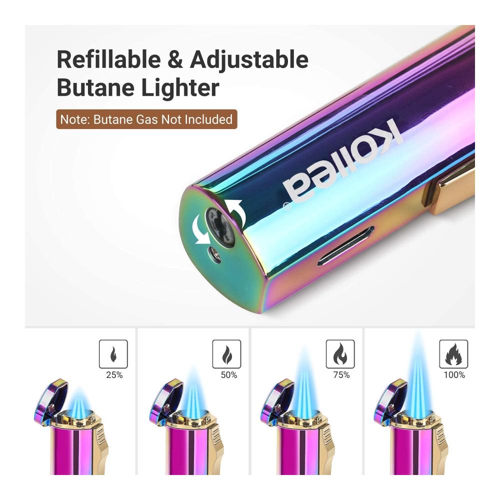 Einzigartiges Kollea Triple Jet Feuerzeug | Nachfüllbares Sturmfeuerzeug in Regenbogenfarben | Verstellbare Flamme | Perfektes Männergeschenk für Geburtstag & Weihnachten | Butang