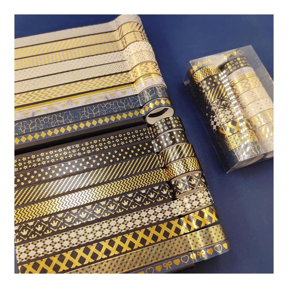 Entdecken Sie das KAVIS 18 Rollen Set Schwarzes Gold Washi Tape | Dekoratives Klebeband für Scrapbooking & Handwerk | Vintage Masking Tape in bunten Designs | Ideal für kreative Projekte