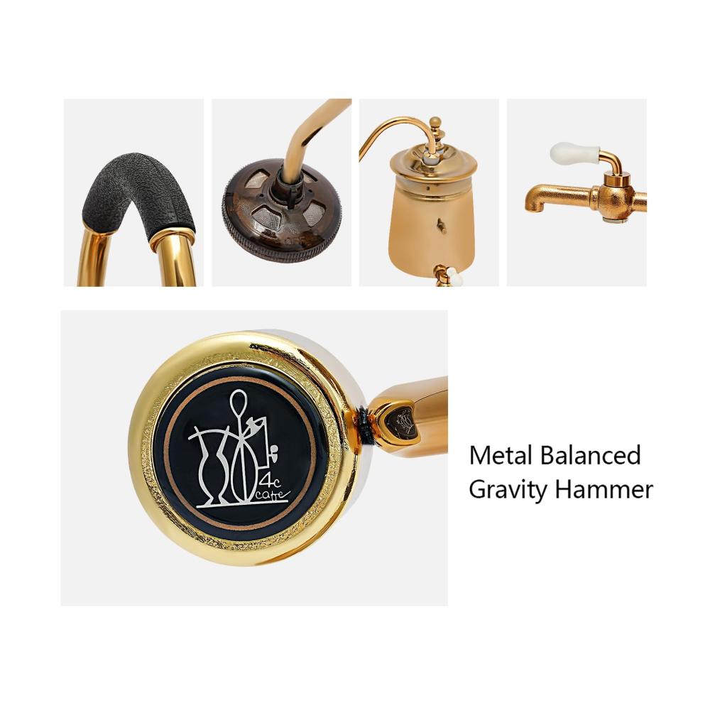 Edle Belgische Belgien Royal Family Balance Siphon Kaffeemaschine | Filterkaffeemaschinen | Eleganter Doppelt Geriffelter Fulcrum mit T-Griff | Goldfarben | Perfekte Kaffeekreationen