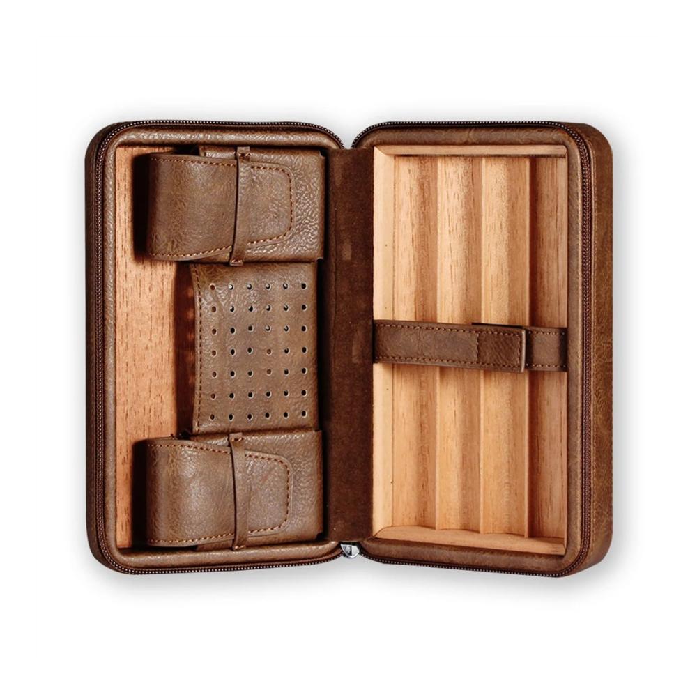 Kompakter Zigarren-Humidor aus Leder und Zedernholz - Tragbares Zigarren-Reiseetui mit 4 Röhrenhaltern - Elegante Aufbewahrungsbox für Aficionados - Perfektes Zigarrenzubehör für Zuhause Geschäft