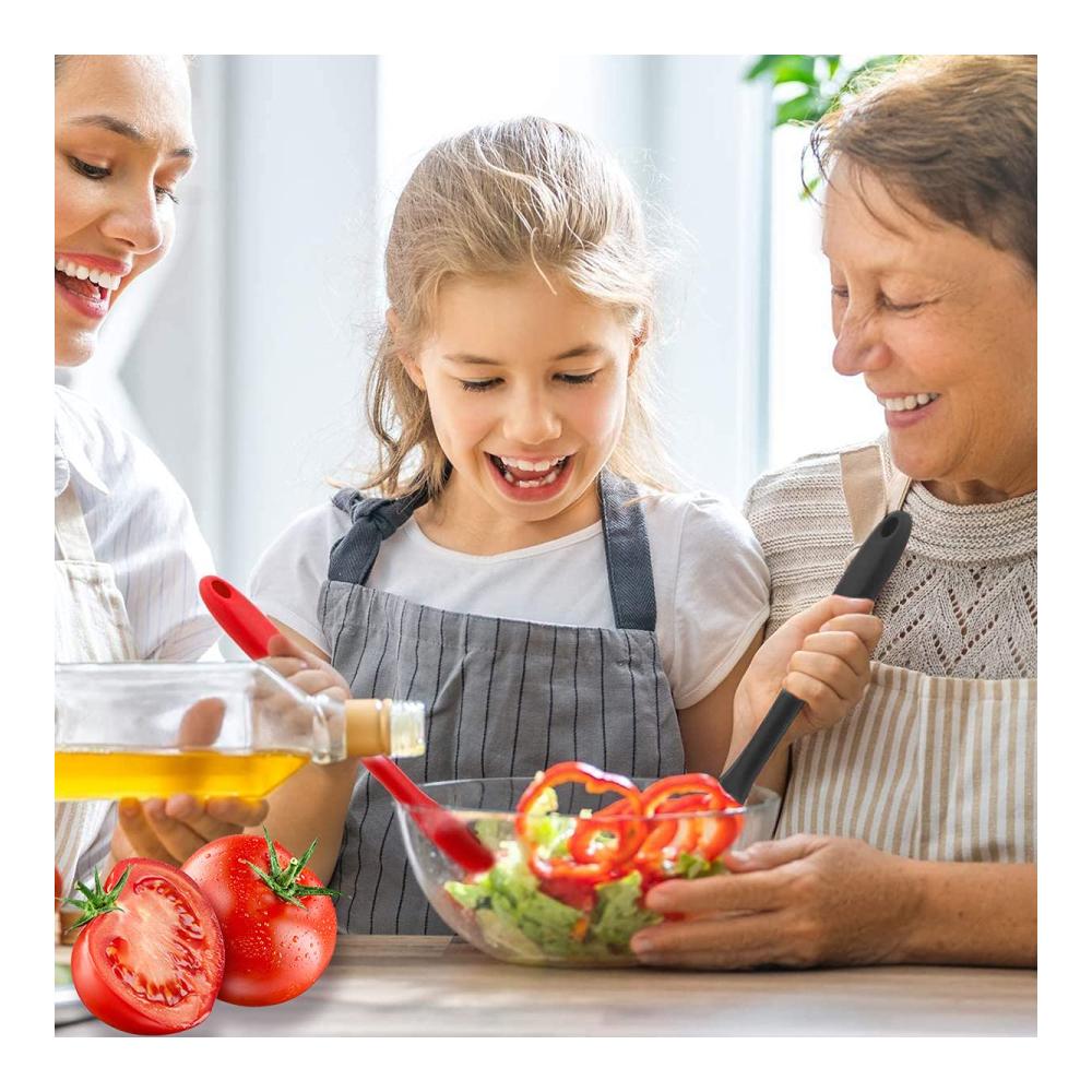 2er Set Silikon Kochlöffel in Rot & Schwarz - Hitzebeständig und Antihaft - Ideal zum Schöpfen Mischen & Rühren in der Küche