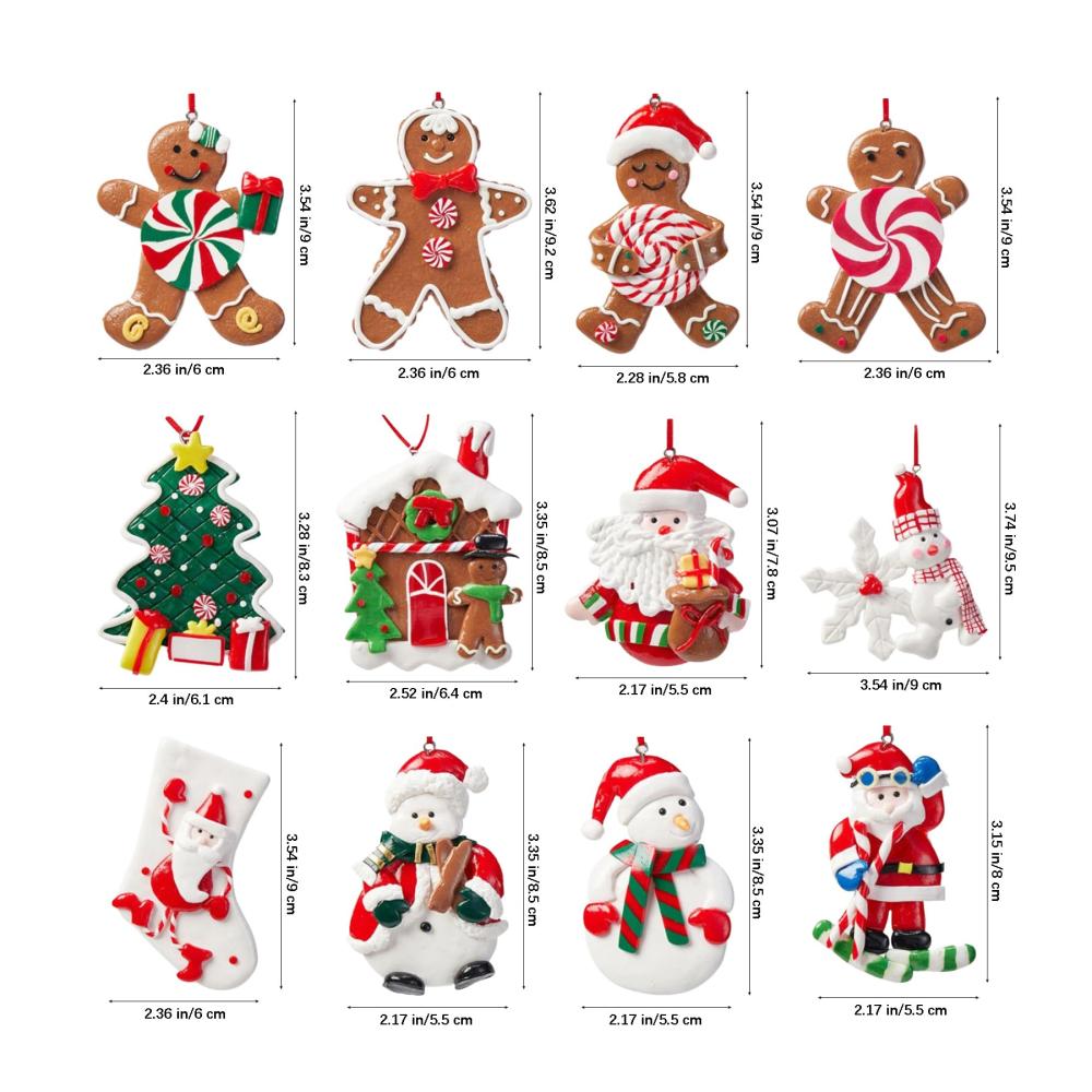 12er Set Weihnachtsbaumanhänger - Lebkuchenmann Schneemann Weihnachtsmann - Anhänger für den festlichen Baum - Dekorative Weihnachtsfiguren und -ornamente