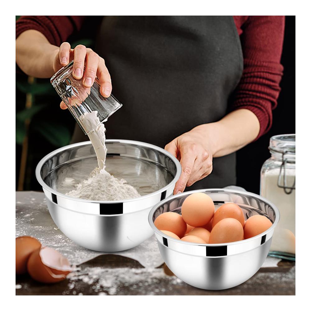 Rührschüsseln Set aus Edelstahl mit luftdichtem Deckel - Ideal zum Backen Kochen und Zubereiten - Stapelbar und Spülmaschinenfest - 3-teilig (4.5L / 2.7L / 1.5L) - Schwarz