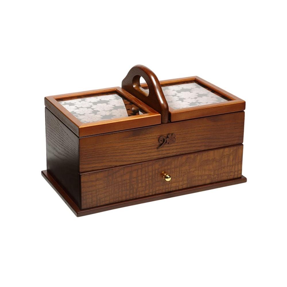 Vintage Nähkorb aus Holz | Aufbewahrungskoffer für Nähzubehör | Retro-Organizer mit Freischwinger-Design | Handgefertigter Nähkorb mit Charme der alten Welt | Stilvoller Holzkorb für Nä
