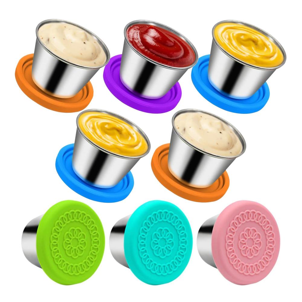 Bento Boxen Salatdressing Container To Go 8-teiliges Edelstahl Gewürz Set | Wiederverwendbare Soße Töpfe für Mittagessen & Picknick | Praktische Lebensmittel Container mit Deckel - 70 ml