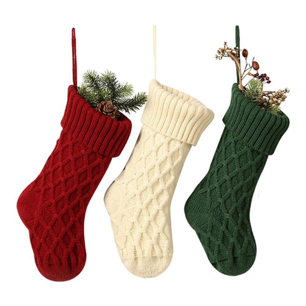 Klassische Nikolausstiefel im 3er-Pack Zopfstrick-Weihnachtsstrümpfe 356 cm groß perfekte Dekoration Geschenk-Set für fest