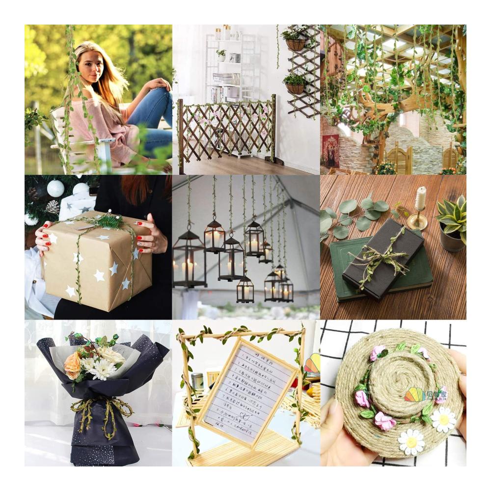 2 Rollen Juteschnur mit Blatt | Natürliche Pflanzen-Deko für Hochzeit & DIY Kunsthandwerk | Künstliche Blätter & Holzclips inklusive | Garten- und
