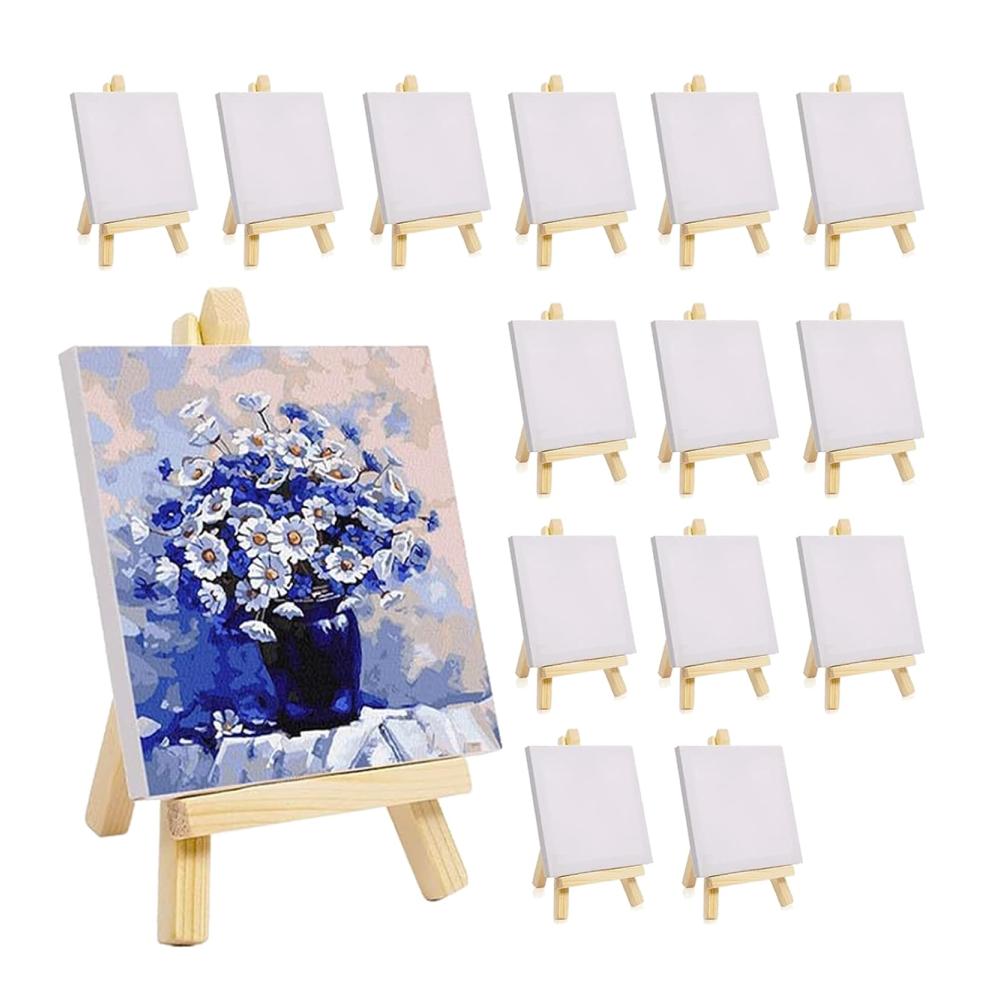 15 Mini Leinwände mit Staffelei Set - Perfekte Tischdekoration für Hochzeiten Malerei-Hobbys & DIY-Kunstprojekte - Ideal für Kinder und Erwachsene