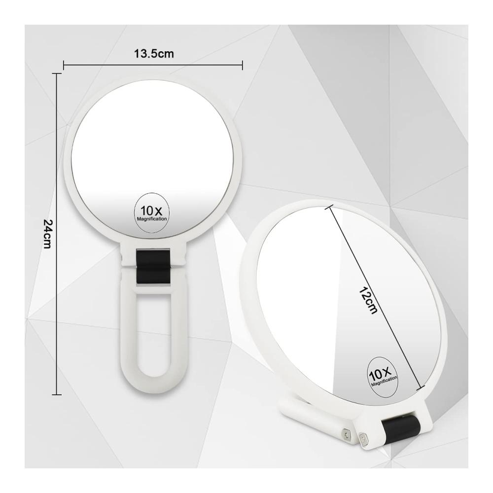 Premium Tischspiegel Klappbarer Handspiegel mit 10X Vergrößerung 360° Drehung doppelseitig mit Griff – Ideal für Reise und Kosmetik