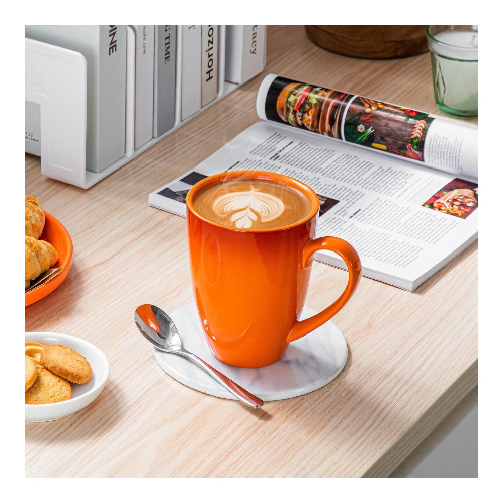 Premium Bechersets 4-teiliges Kaffeetassen-Set aus robustem Steinzeug | Große 550ml Kaffeetassen & Teetassen | Stilvoll gestaltetes Becher-Set für den täglichen Genuss | Orange Farbverlauf