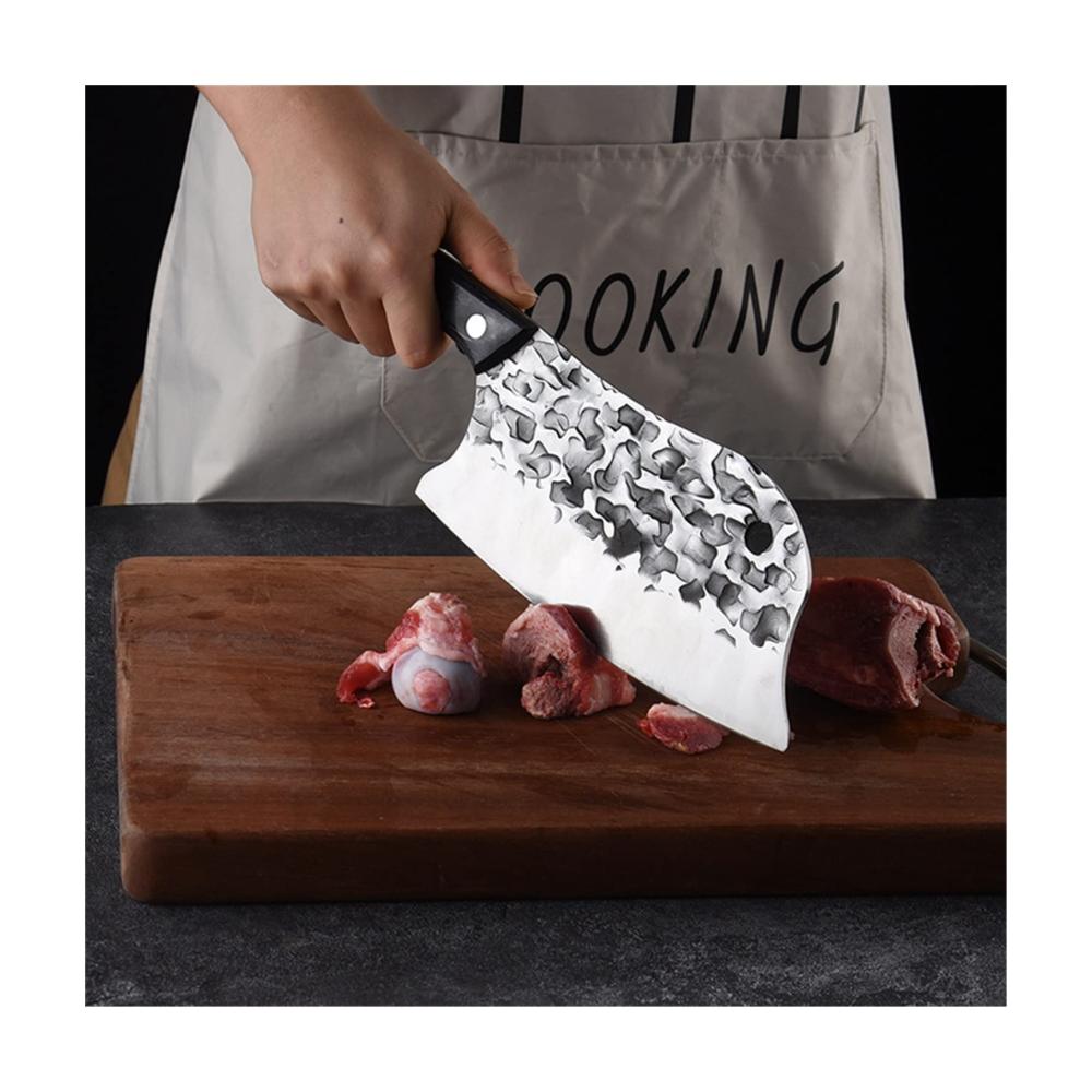 Premium Kochmesser Set aus geschmiedetem Edelstahl | Handgefertigte Traditionelle Messer mit Holzgriffen | Perfekt für Profi- und Hobbyköche | Inklusive Fleischslicer und Metzgermesser | Stilvoll und funktional (Farbe Stil 03