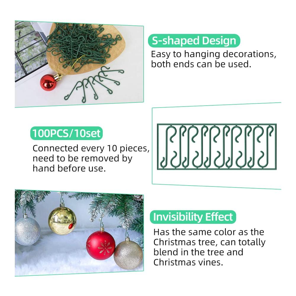 100 Stück Mini-Christbaumkugelhaken-Set - Grüne Kunststoff-Halterung für Weihnachtsbaumschmuck - Praktische Ornamentaufhänger für festliche Dekorationen