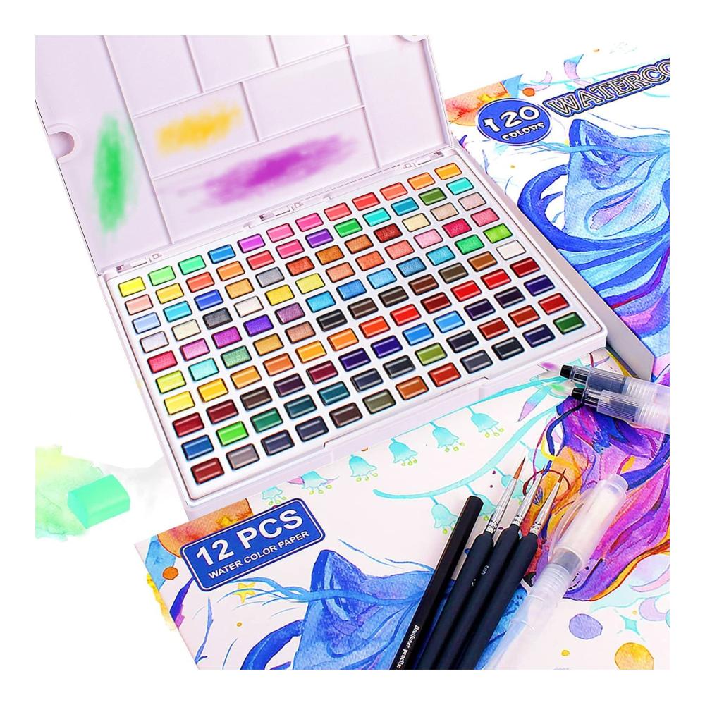 Entfalten Sie Ihre Kreativität 120 Aquarellfarben Set mit Metallic & fluoreszierenden Tönen im Aquarellkasten – Perfektes Aquarell Set für Einsteiger und Künstler. Hochwertige Wasserfarben für lebendige Meisterwerke