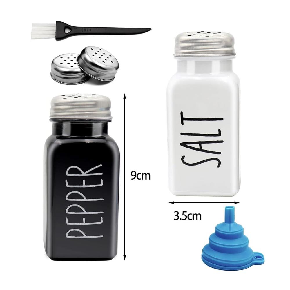 Glas Salz- & Pfefferstreuer Set - Elegante Gewürzspender für Küche und Tischdekoration - Perfekt für Home Dining Hochzeiten und Geschenke - Schwarz-Weiß Design - 2 Stück