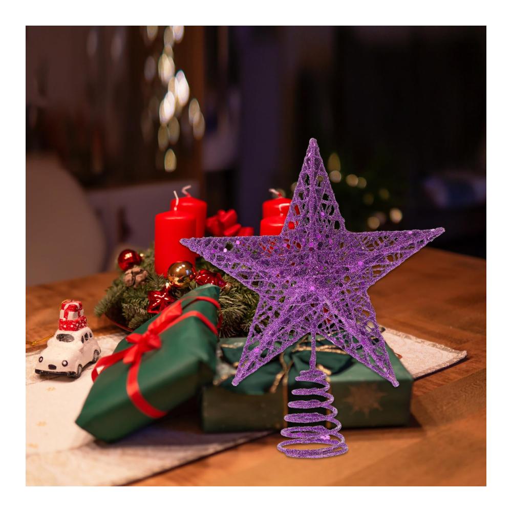 Glitzernde Weihnachtsbaumspitze Lila Stern mit 5 Spitzen für festliche Winterdekoration - Perfekt für Feiertage Partys & Heimdekoration