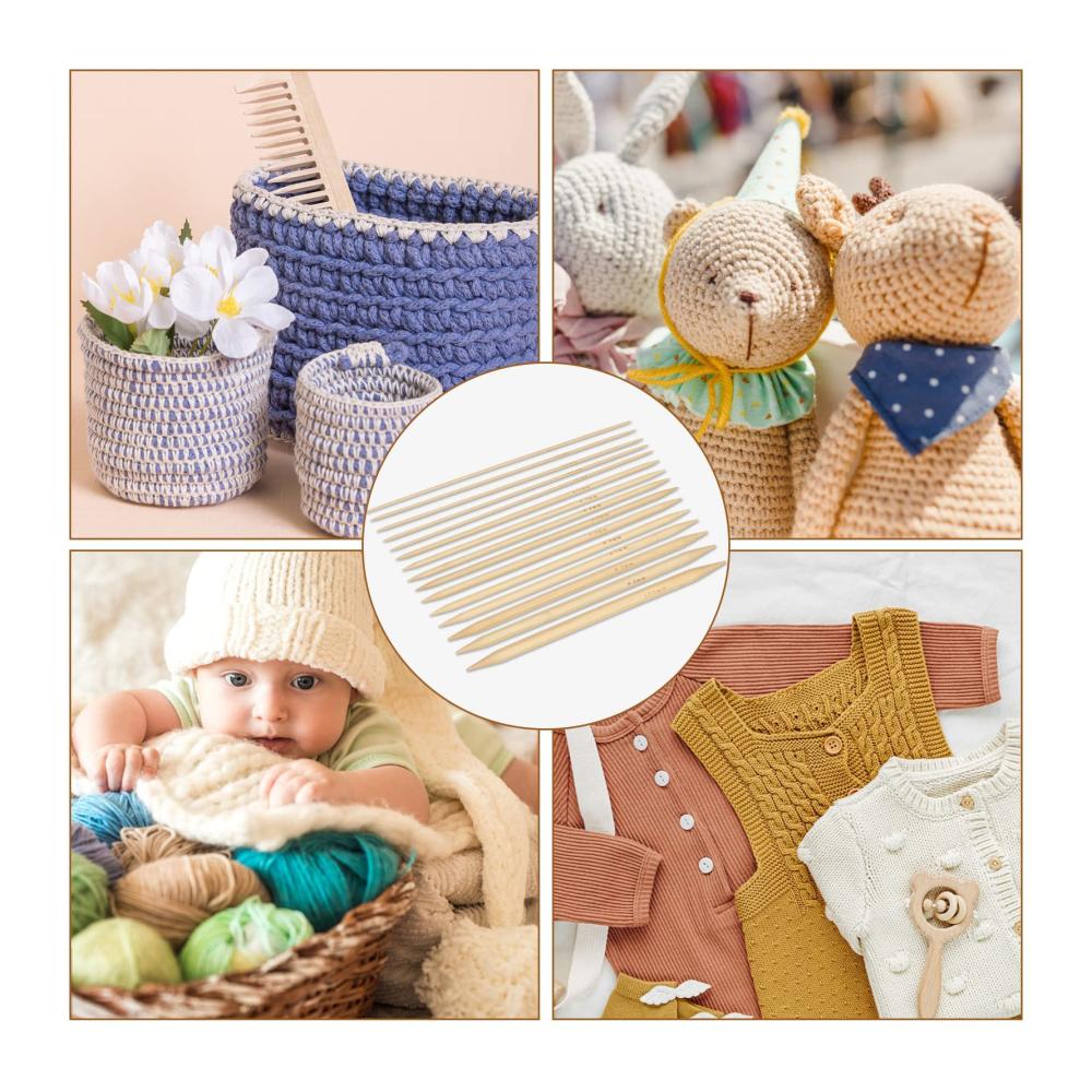Bambus Stricknadel Set - 75-teilig für Meisterwerke in Handarbeit | Doppelspitzen 20cm Länge | Perfekt für Socken Schals Pullover | Ideales Nadelspiel für Anfänger und Profis