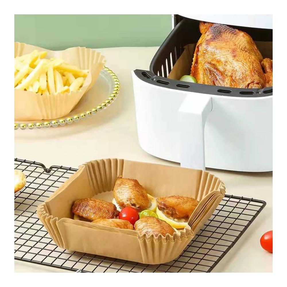 100 Stück Backpapier für Luftfritteusen Ofen & Mikrowelle | Einweg-Silikon-Ölpapiereinlagen zum Braten & Backen | Mehrzweck-Antihaft | Beige