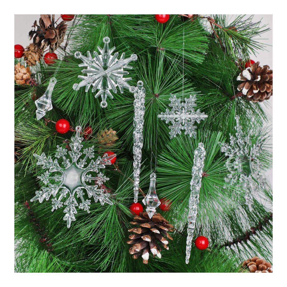 40 Stück Weihnachtsbaum Anhänger Set - Acryl Eiszapfen Schneeflocken & mehr - Weihnachtsdeko für festliche Winterstimmung - Dekoration für Christbaum & Zuhause