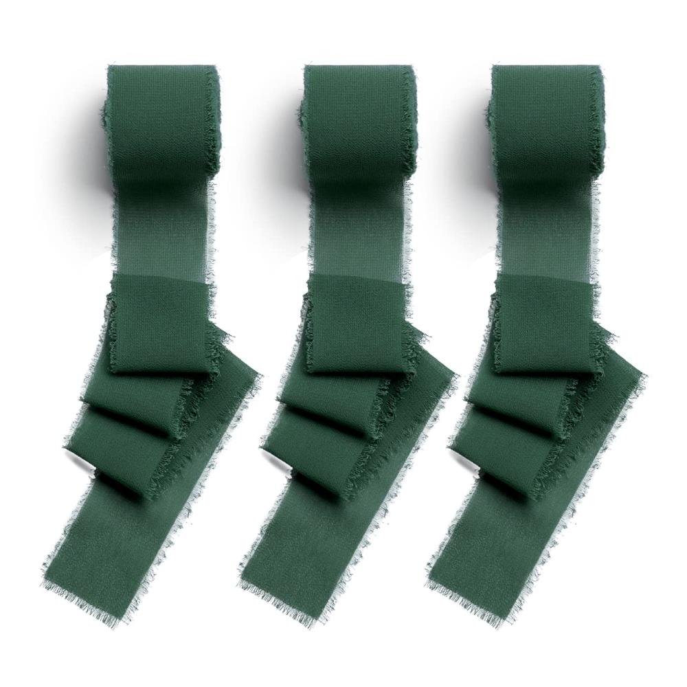 Entdecken Sie die Eleganz 3 Rollen Dunkelgrüne Chiffonbänder - 38mm Breite 6 Meter Länge. Perfekt für stilvolle Dekorationen Geschenkverpackungen und mehr. Hochwertiges Schleifenband aus Stoff für Hochzeiten Taufen und Geburtstage. Verleihen Sie Ihren Geschenken einen Hauch