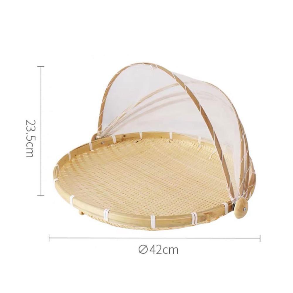 2er Set Brotkästen aus handgewebtem Naturbambus mit Mesh-Abdeckung - Ideal für Draußen Partys und Picknicks - 42cm
