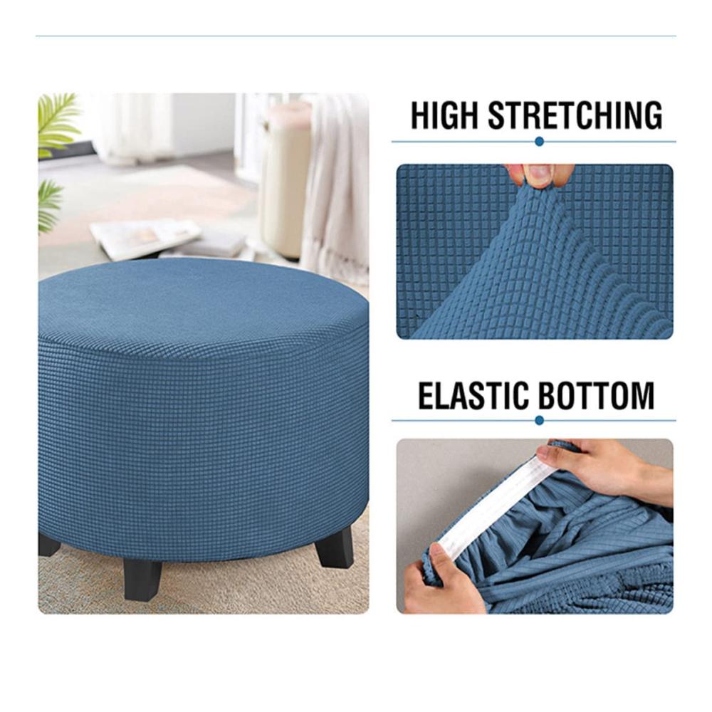Premium Sitzauflagen Set 2er Pack weich & elastisch | Rutschfeste Ottomanenbezüge waschbar | Schützen Sie Ihren Fußhocker stilvoll im Wohnzimmer | Grau 75–82 cm