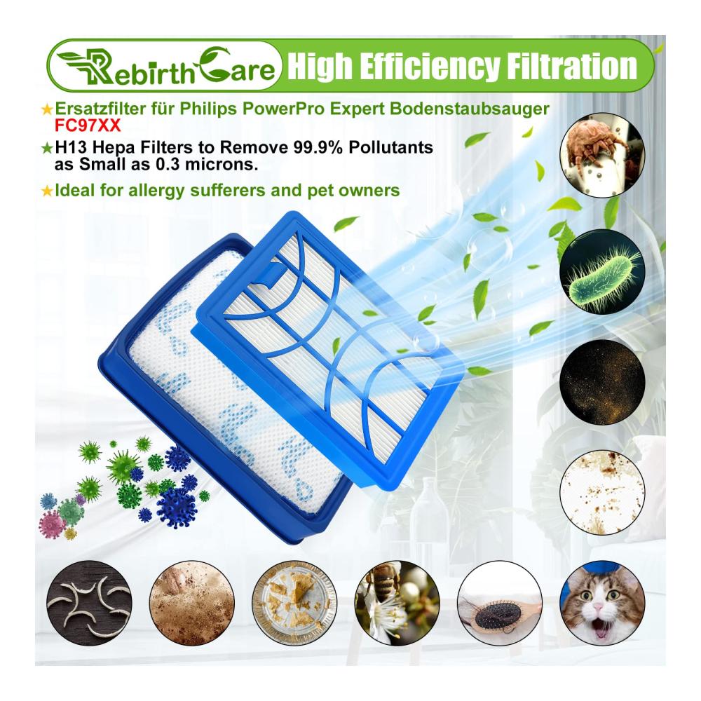 2er-Pack Ersatzfilter für Philips PowerPro Expert Staubsauger | Hochwertige Ersatzteile für FC9729 FC9741 FC9742 FC9743 FC9744 FC9745 FC9746 | Power Cyclone 8 Filter Zubehör Ersetzt FC8003/01 FC6042/01 | Lang anhalt