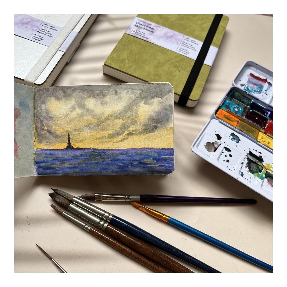 Tumuarta Aquarell Skizzenbuch 300 GSM | 100% Baumwolle | 10x15 cm | 24 Blatt - Feinkorn Papier | Säurefrei | Perfektes Aquarellbuch & Reiseskizzenbuch